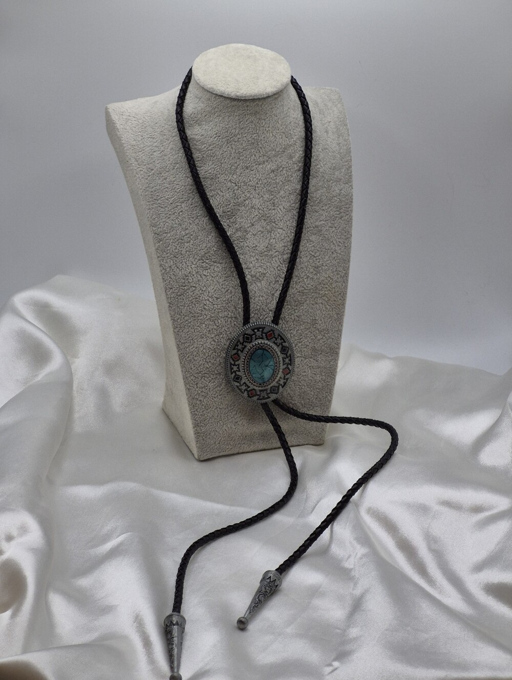 Artical Heart Blue Stone Western Bolo Tie Necklace